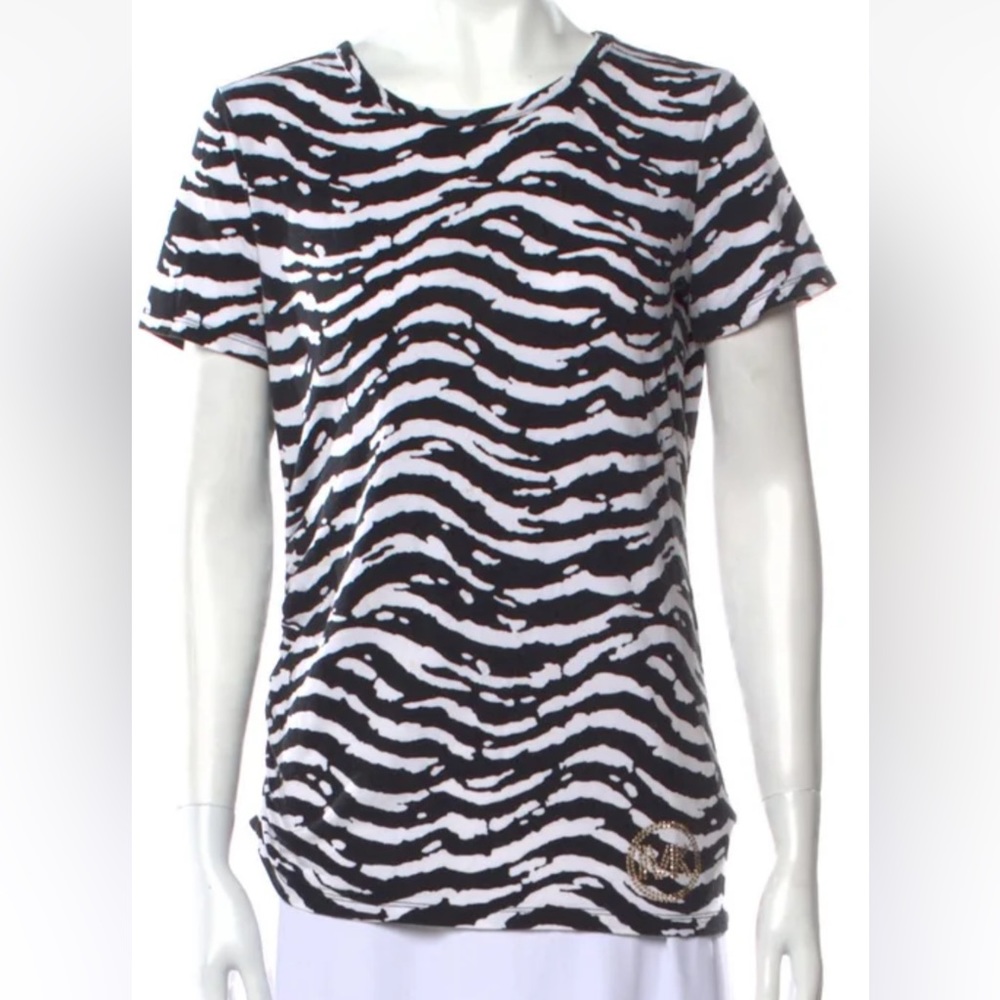 MICHAEL Michael Kors Zebra Print Cowl Neck Short Sleeve Shirt